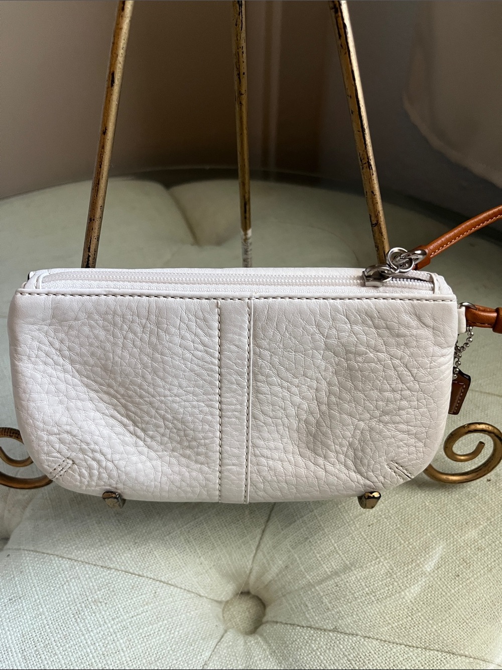 Coach Hampton White/Cream Pepple Leather Soho Flap Mini Bag Wristlet Pouch Y2K - Picture 8 of 15